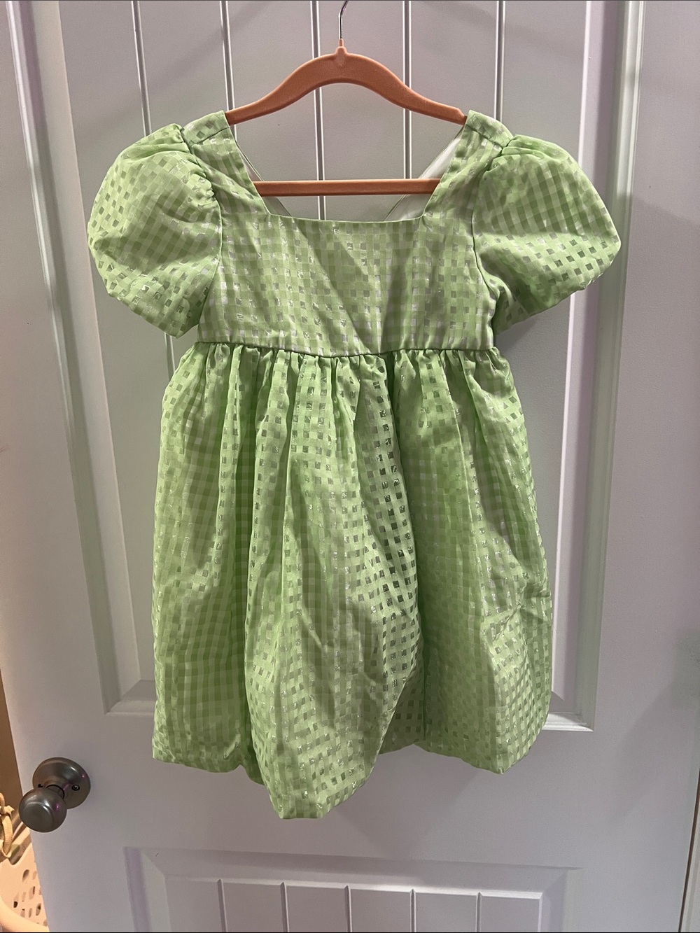 Joie Light Green Gingham Puff Sleeve Dress
